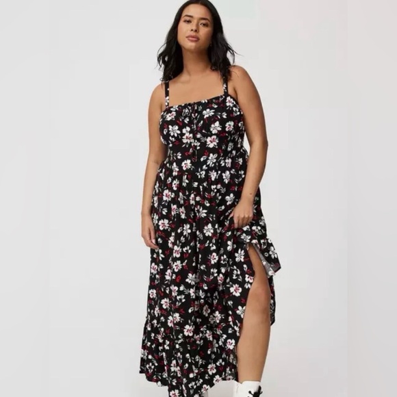 torrid Dresses Torrid Black Floral Maxi Dress With White Red Blooms — free download